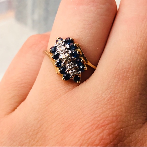 Jewelry - Vintage 10k Gold Diamond Sapphire Cocktail Ring Jewelry - Vintage 10k Gold Diamond Sapphire Cocktail Ring